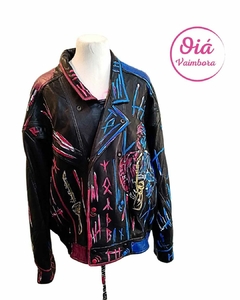 Campera de Cuero pintada a mano con saxofonista de Jazz Oiá Vaimbora - comprar online