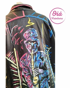 Imagen de Campera de Cuero pintada a mano con saxofonista de Jazz Oiá Vaimbora