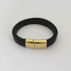 Pulseira Couro Preto Trançado/Liso - comprar online