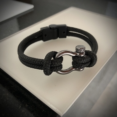 Pulseira de Corda Preta com entremeio ônix - Uno design store acessórios masculinos