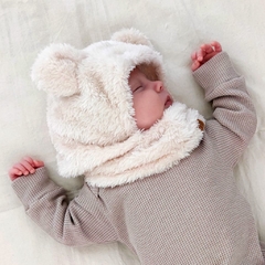 gorro pasamontañas de corderito soft para bebes con orejas de oso abrigo