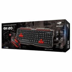 Kit Gamer Teclado e Mouse Preto Usb GK-20BK C3 Tech - Mc Informatica