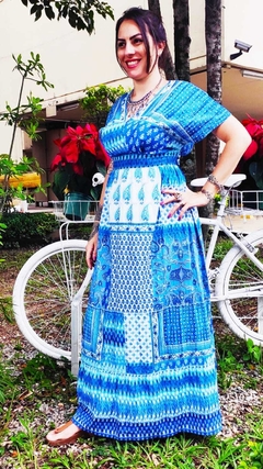 Vestido Indiano Bohochic azul longo na internet