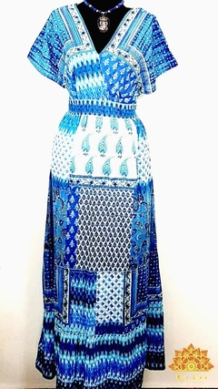 Vestido Indiano Bohochic azul longo