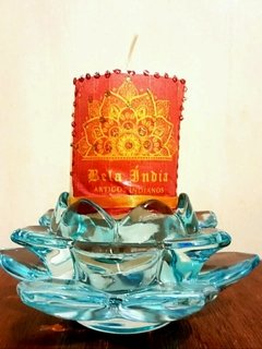 Porta velas Flor de Lotus azul claro