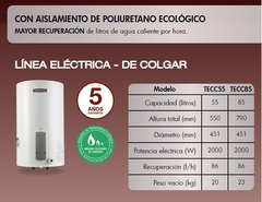 TERMOTANQUE SHERMAN ELECTRICO 55 LTS TECC055ESHK2 DE COLGAR - comprar online