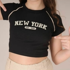 Blusa Cropped New York Preta Vivo Viés Justa Para Meninas Infantil Juvenil - comprar online