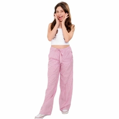 Calça Listrada Rosa em Tricoline