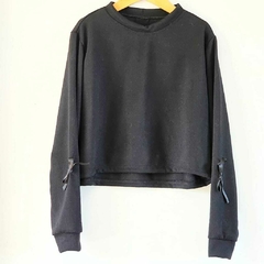 blusa em malha tricô preta com lacinho nas mangas - comprar online