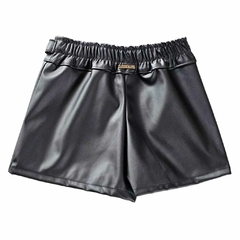 short-saia preto couro fake com fendas - comprar online