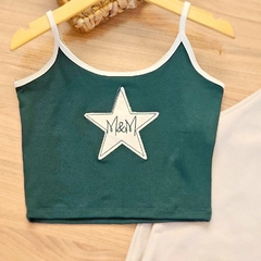 Blusa Regata Estrela Bordada Cropped Verde