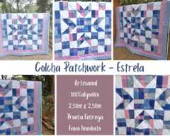 Imagem do Colcha em patchwork artesanal - Estrela Azul