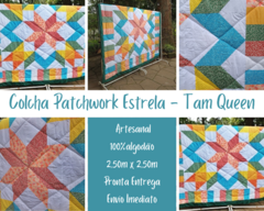 Colcha em patchwork artesanal - Estrela Colorida - loja online