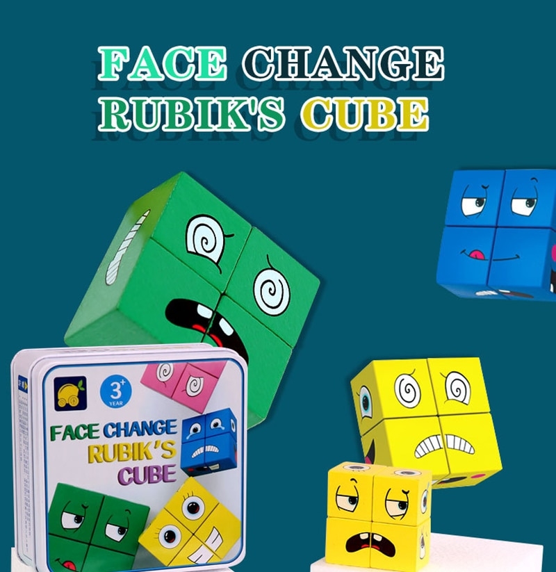 Quebra-cabeças infantil blocos de expressão madeira, montessori educativo,  mudança de face, combinação com pensamento, jogos de lógica, geométrico