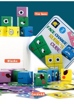 Quebra-cabeças infantil blocos de expressão madeira, montessori educativo, mudança de face, combinação com pensamento, jogos de lógica, geométrico - loja online