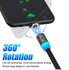 Uslion cabo usb magnético para iphone 12 11 xiaomi samsung tipo c cabo led carregamento rápido carga de dados micro cabo cabo usb fio