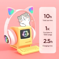 Qearfun Fone de ouvido sem fio, Fone Bluetooth RGB fone gamer para celular phone, bonito orelhas de gato fone gamer com microfone, pode controlar led, criança menina música estéreo fone presente, armazém local espanha - comprar online