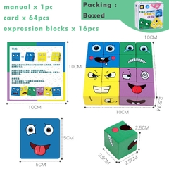 Quebra-cabeças infantil blocos de expressão madeira, montessori educativo, mudança de face, combinação com pensamento, jogos de lógica, geométrico - comprar online