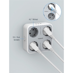 Imagem do Tessan-tomada expansora para parede, plugue eu, 4 entradas, 3 entradas usb, interruptor liga/desliga