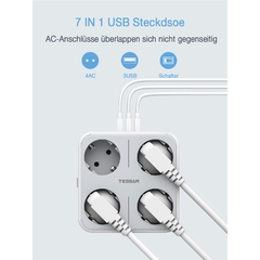 Tessan-tomada expansora para parede, plugue eu, 4 entradas, 3 entradas usb, interruptor liga/desliga - comprar online