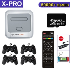 Console super retro x pro 4k hd da tevê de wifi consolas de jogos de vídeo para ps1/psp/n64/dc com 50000 + jogos com controladores sem fio de 2.4g - TUDO PRA MULTIMIDIA
