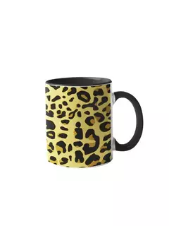 Caneca de porcelana com estampa de animal print em amarelo e preto