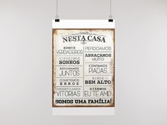 Placa MDF 3mm A4 Mensagem Nesta casa somos verdadeiros dividimos sonhos batalhamos juntos mod36