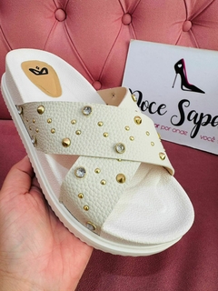 Papete Chinelo Strass Flat Form Off White na internet