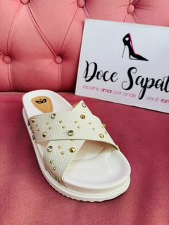 Papete Chinelo Strass Flat Form Off White - comprar online