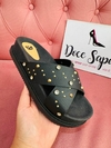 Papete Chinelo Strass Flat Form Preto