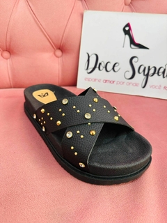 Papete Chinelo Strass Flat Form Preto - comprar online