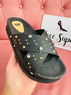 Papete Chinelo Strass Flat Form Preto na internet