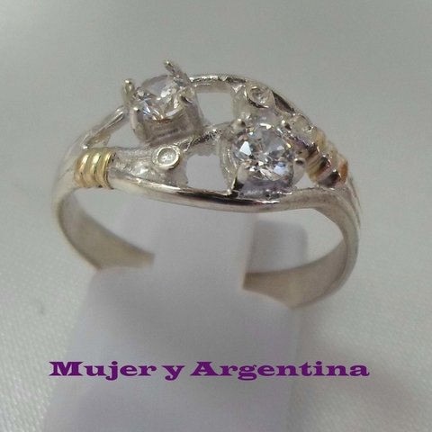 AN 113 Anillo Plata con Oro con dos cubics Blanc