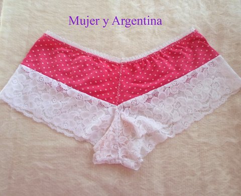 cul 007 Culote de jersey de algodon rosa con lunares blancos