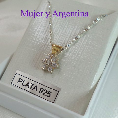 SET 002 Conjunto Plata y Oro estrella cubic con cadena singapour