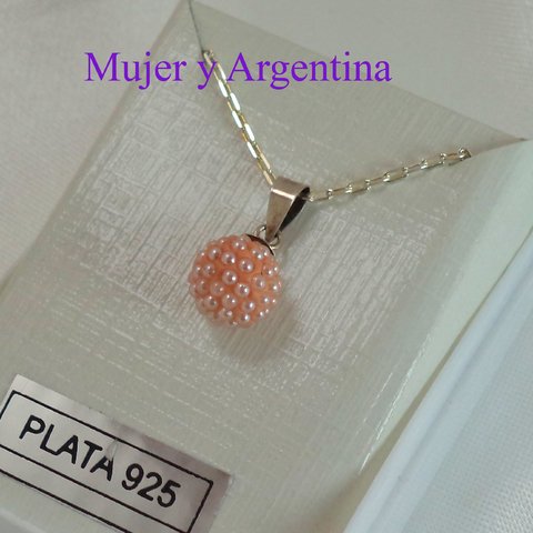 SET 004 Conjunto de Plata dije microperla rosa con cadena forcet