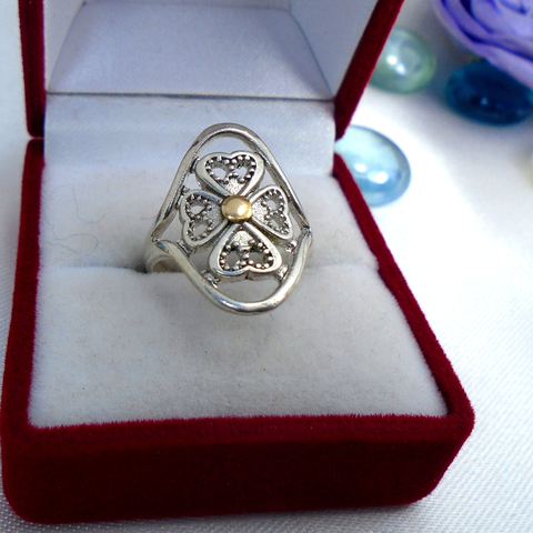 AN 162 Anillo Plata con oro trebol