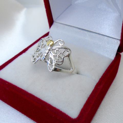 AN 165 Anillo Plata con Oro mariposa