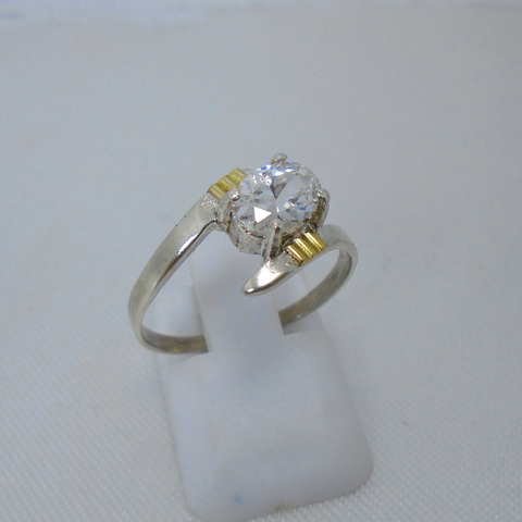 AN 135 Anillo Plata con Oro con cubic cristal