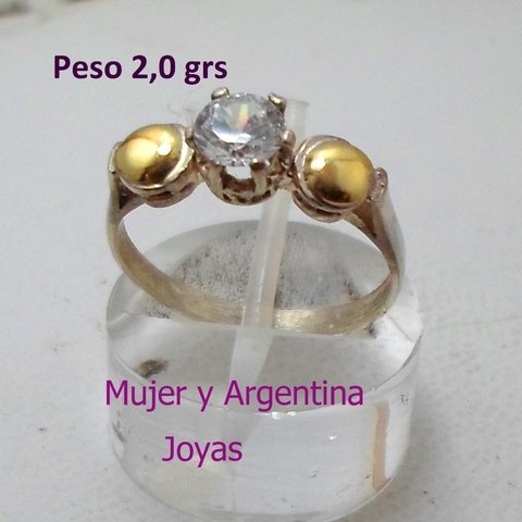 AN 037 Anillo Plata con Oro con cubic blanco