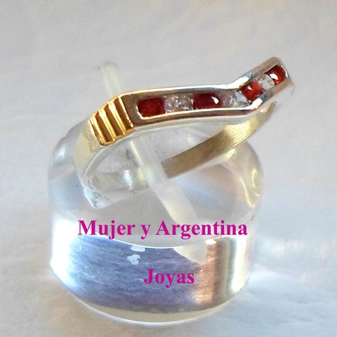 AN 206 Anillo Plata con Oro en forma de V con cubics