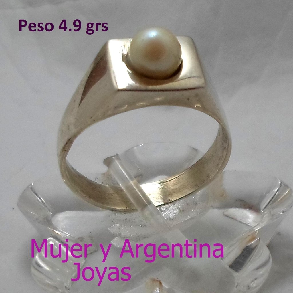 AN 393 Anillo de Plata con Perla Mujer y Argentina