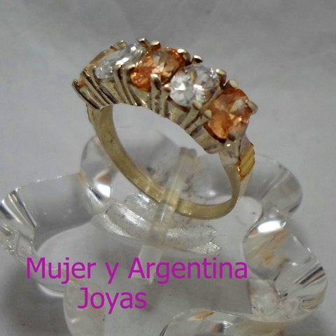 AN 087 Anillo Plata con Oro con cubic cristal y ambar