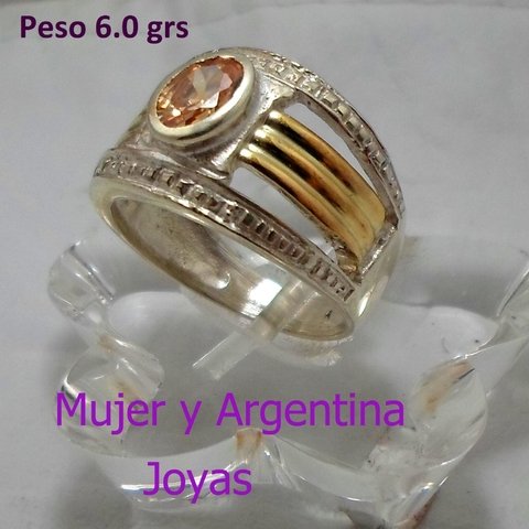 AN 023 Anillo Plata con Oro con piedra Cubic Ambar