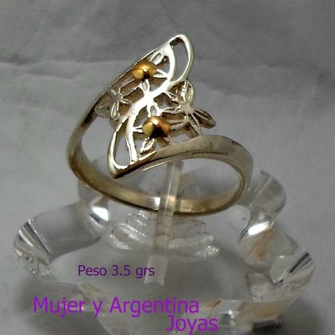 AN 084 Anillo Plata con Oro con flores