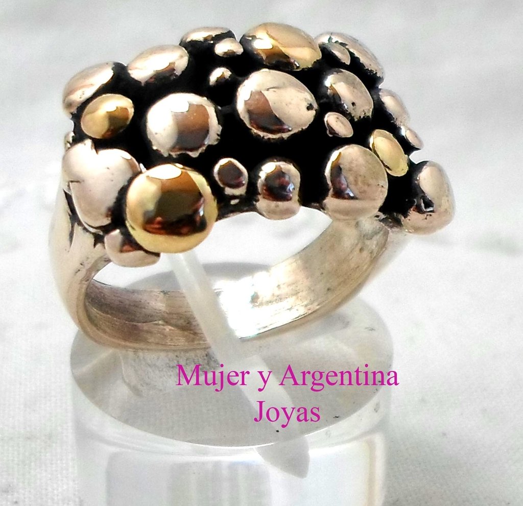 AN 002 Anillo macizo Plata con Oro Mujer y Argentina