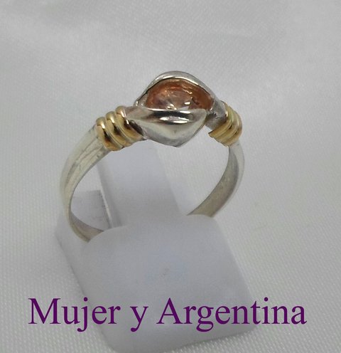 AN 105 Anillo Plata con Oro con piedra cubic color Ambar