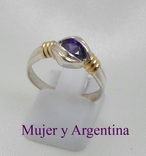 AN 106 Anillo Plata con Oro con piedra cubic Violeta