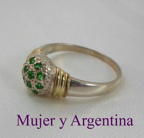 AN 100 Anillo Plata con Oro frutilla con cubics verde