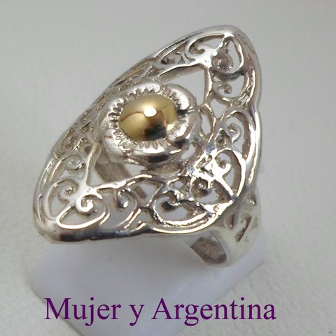 AN 142 Anillo Plata con oro macizo con flor central